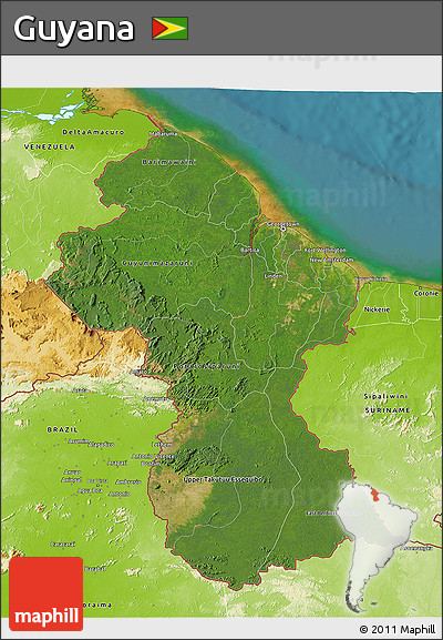 Satellite 3D Map of Guyana, physical outside, satellite sea