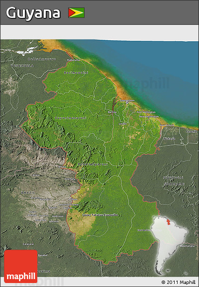 Satellite 3D Map of Guyana, semi-desaturated, land only