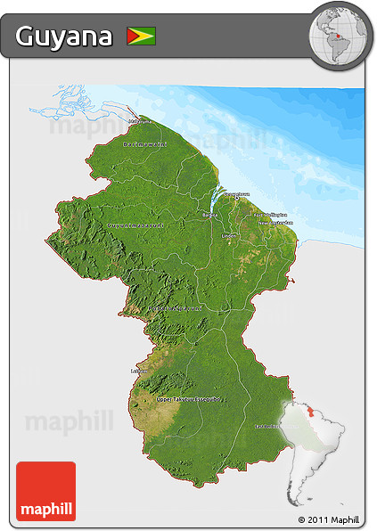 Satellite 3D Map of Guyana, single color outside, bathymetry sea