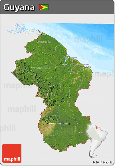 Satellite 3D Map of Guyana, single color outside, bathymetry sea