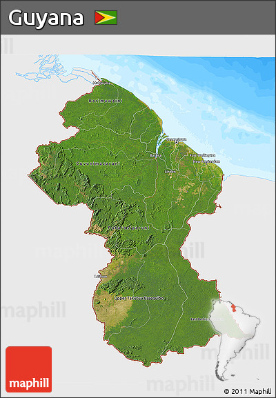 Satellite 3D Map of Guyana, single color outside, bathymetry sea