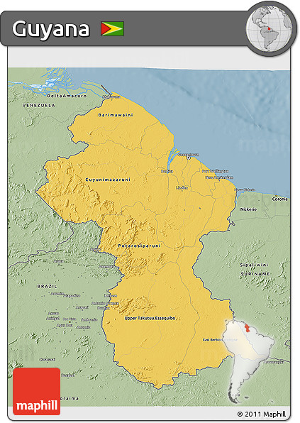 Savanna Style 3D Map of Guyana