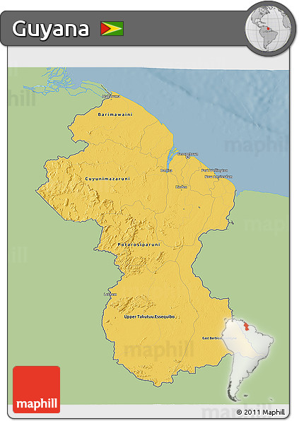 Savanna Style 3D Map of Guyana, single color outside