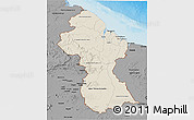 Shaded Relief 3D Map of Guyana, darken, desaturated, land only