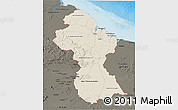 Shaded Relief 3D Map of Guyana, darken, land only