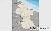 Shaded Relief 3D Map of Guyana, darken, semi-desaturated, land only