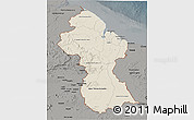 Shaded Relief 3D Map of Guyana, darken, semi-desaturated