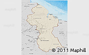 Shaded Relief 3D Map of Guyana, desaturated, land only