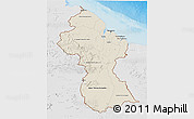 Shaded Relief 3D Map of Guyana, lighten, desaturated, land only