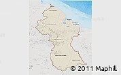 Shaded Relief 3D Map of Guyana, lighten, semi-desaturated, land only