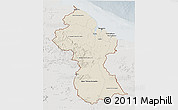 Shaded Relief 3D Map of Guyana, lighten, semi-desaturated