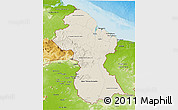 Shaded Relief 3D Map of Guyana, physical outside