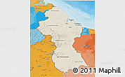 Shaded Relief 3D Map of Guyana, political outside