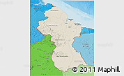 Shaded Relief 3D Map of Guyana, political shades outside, shaded relief sea