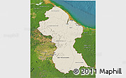Shaded Relief 3D Map of Guyana, satellite outside
