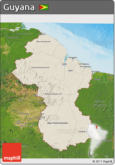 Shaded Relief 3D Map of Guyana, satellite outside, shaded relief sea
