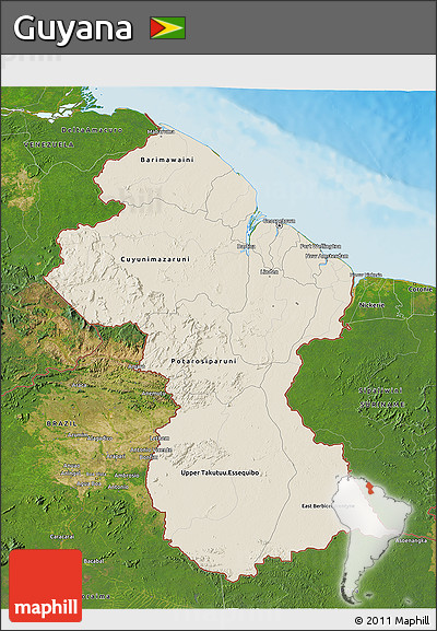 Shaded Relief 3D Map of Guyana, satellite outside, shaded relief sea