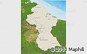Shaded Relief 3D Map of Guyana, satellite outside, shaded relief sea