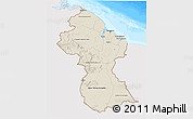 Shaded Relief 3D Map of Guyana, single color outside, bathymetry sea