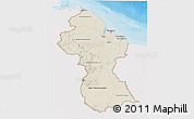 Shaded Relief 3D Map of Guyana, single color outside, bathymetry sea, shaded relief sea