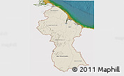Shaded Relief 3D Map of Guyana, single color outside, satellite sea