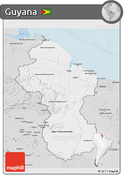 Silver Style 3D Map of Guyana