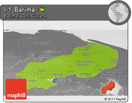 Physical Panoramic Map of I-1  Barima, desaturated