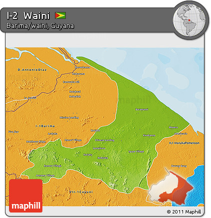 Physical 3D Map of I-2  Waini, political outside