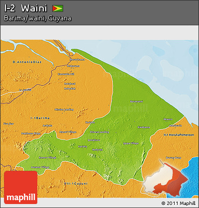 Physical 3D Map of I-2  Waini, political outside