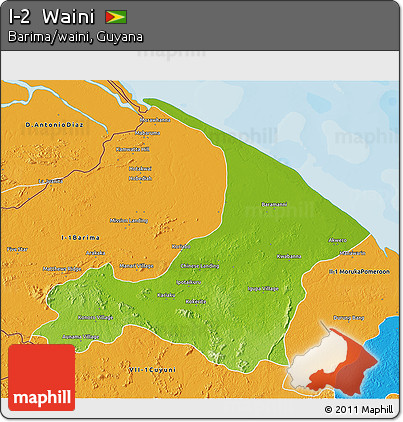 Physical 3D Map of I-2  Waini, political outside