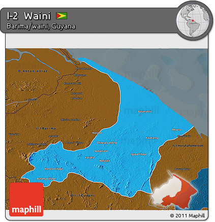 Political 3D Map of I-2  Waini, darken