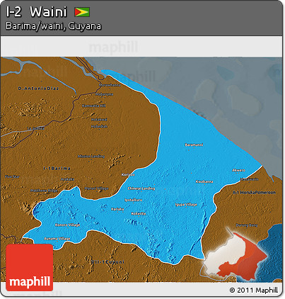Political 3D Map of I-2  Waini, darken
