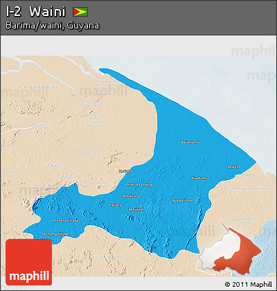 Political 3D Map of I-2  Waini, lighten