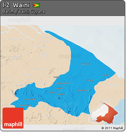 Political 3D Map of I-2  Waini, lighten