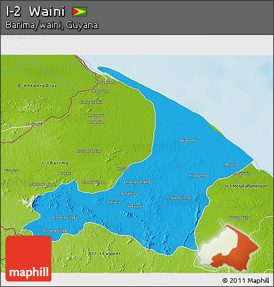 Political 3D Map of I-2  Waini, physical outside