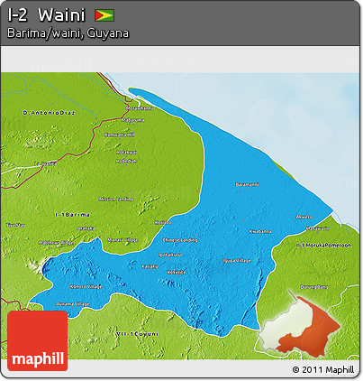 Political 3D Map of I-2  Waini, physical outside