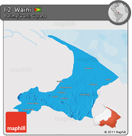 Political 3D Map of I-2  Waini, single color outside