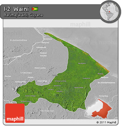 Satellite 3D Map of I-2  Waini, lighten, desaturated