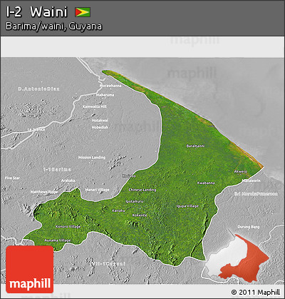 Satellite 3D Map of I-2  Waini, lighten, desaturated