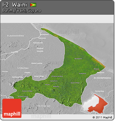 Satellite 3D Map of I-2  Waini, lighten, desaturated