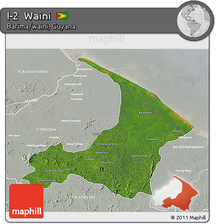 Satellite 3D Map of I-2  Waini, lighten, semi-desaturated