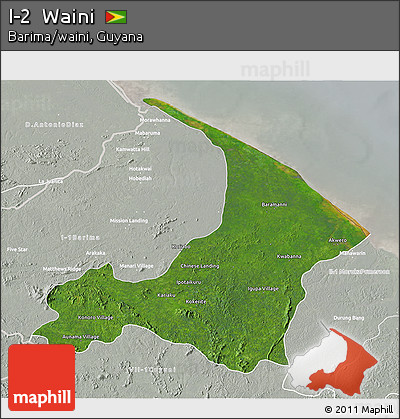 Satellite 3D Map of I-2  Waini, lighten, semi-desaturated