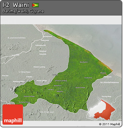 Satellite 3D Map of I-2  Waini, lighten, semi-desaturated