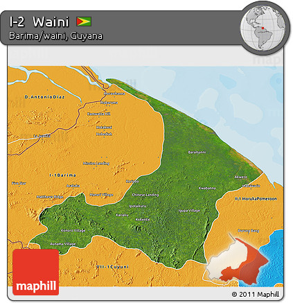 Satellite 3D Map of I-2  Waini, political outside