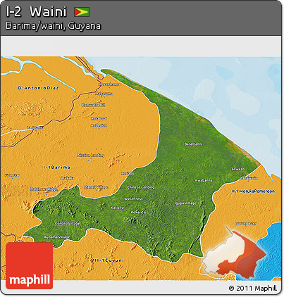 Satellite 3D Map of I-2  Waini, political outside