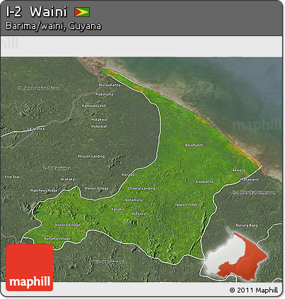 Satellite 3D Map of I-2  Waini, semi-desaturated