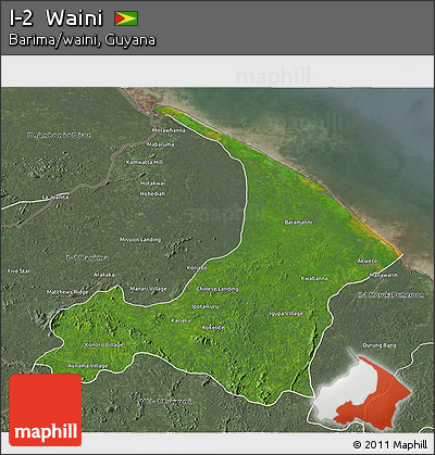 Satellite 3D Map of I-2  Waini, semi-desaturated