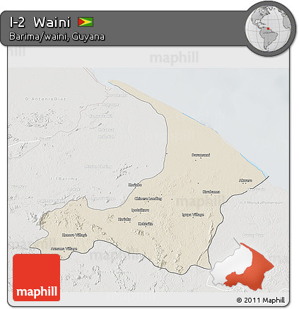 Shaded Relief 3D Map of I-2  Waini, lighten, semi-desaturated