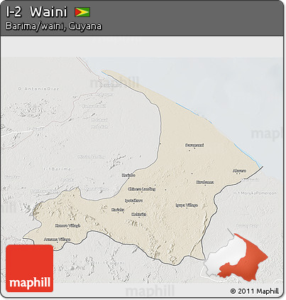 Shaded Relief 3D Map of I-2  Waini, lighten, semi-desaturated