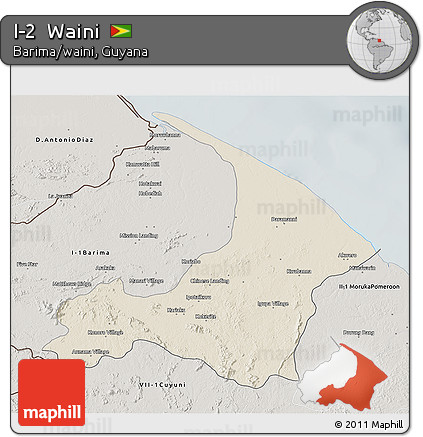 Shaded Relief 3D Map of I-2  Waini, semi-desaturated